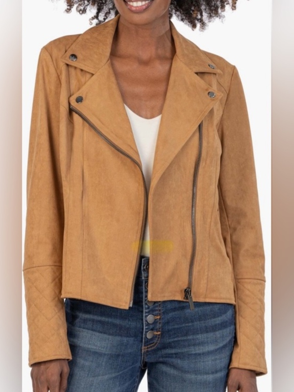 KUT From The Kloth Faux Suede Moto Jacket Camel Brown Size L - Picture 1 of 7